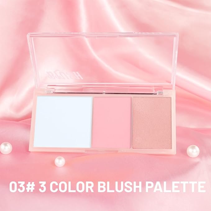 3 IN 1 Brown Nude Face Highlight Bronzer Powder Palette for Face Cheeks Contour Brightening, Buildable Matte Coverage Natural Makeup,Ultra Sculpt Nose Shadow Eyeshadow Primer-Nude-BrightBean Baby