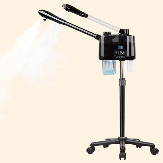 Professional Facial Steamer with Ozone and Hot & Cold Mist, Esthetician Steamer on Wheels, Face Humidifier for Facial Deep Cleaning, Digital Facial Steamer for Home and Salon, Black-BrightBean Baby