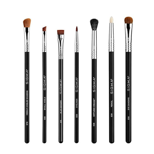 Sigma Beauty Basic Eye Makeup Brush Set – Classic Eye Makeup Brushes with Premium Fibers and Sleek, Durable Handles for Eyeliner, Eyeshadow, & Eyebrows, Includes 7 Black Makeup Brushes-BrightBean Baby
