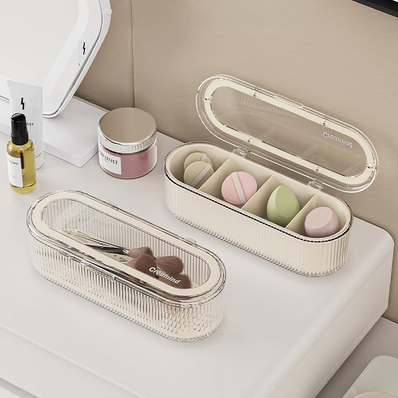 Makeup Brush Holder Organizer, Clear Acrylic Makeup Sponges Organizer, Cosmetic Storage Case with Lid, Display Case for Vanity-BrightBean Baby