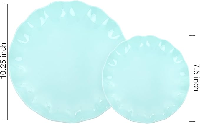 LIYH 24 Pcs Plastic Blue Plates Reusable - Unbreakable Ice Blue Party Scalloped Plates, Microwave & Dishwasher Safe Camping Plate Perfect for Parties, Wedding, Birthday, BPA Free (12Guests)