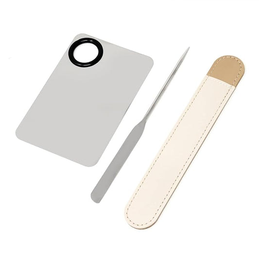 Honbay 1PCS Stainless Steel Makeup Spatula and 1PCS Makeup Mixing Palette with PU Leather Cover for Cosmetic Foundation Pigment Blending-BrightBean Baby