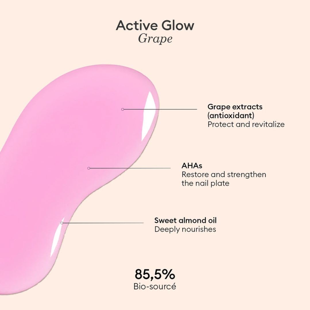 Manucurist Active Glow Grape All-in-One Perfecter Nail Polish & Care - No Lamp - Vegan & Made in France Ultra-Glowy Lilac Mirror-Like Shine - Nail Concealer & Care - Plant-Based Ingredients-BrightBean Baby