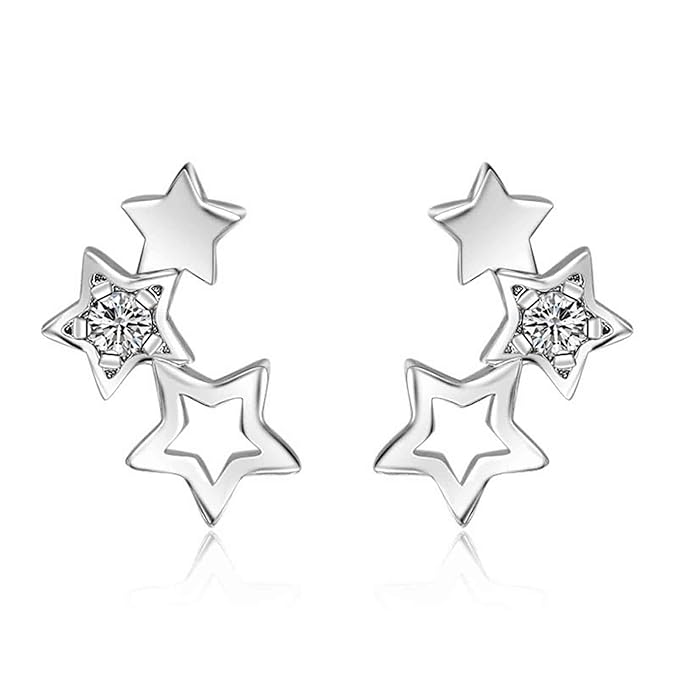 Boho Rhinestone Star Ear Climber Earrings Silver Cluster Star Earrings Minimal Crawler Earrings Vintage Studs Earrings Jewelry for Women and Girls-BrightBean Baby