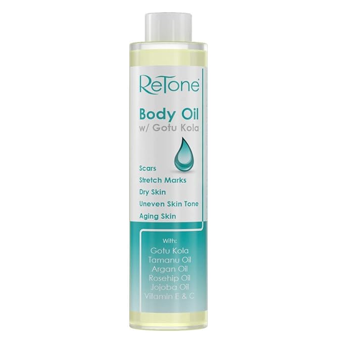 ReTone® Body Oil: Stretch Mark Prevention -Non-greasy finish - Infused with Gotu Kola - No mess dispenser - Tamanu oil + Argan Oil + Rosehip Oil + Jojoba Oil + Vitamin E C (dry skin, uneven skin tone)-BrightBean Baby