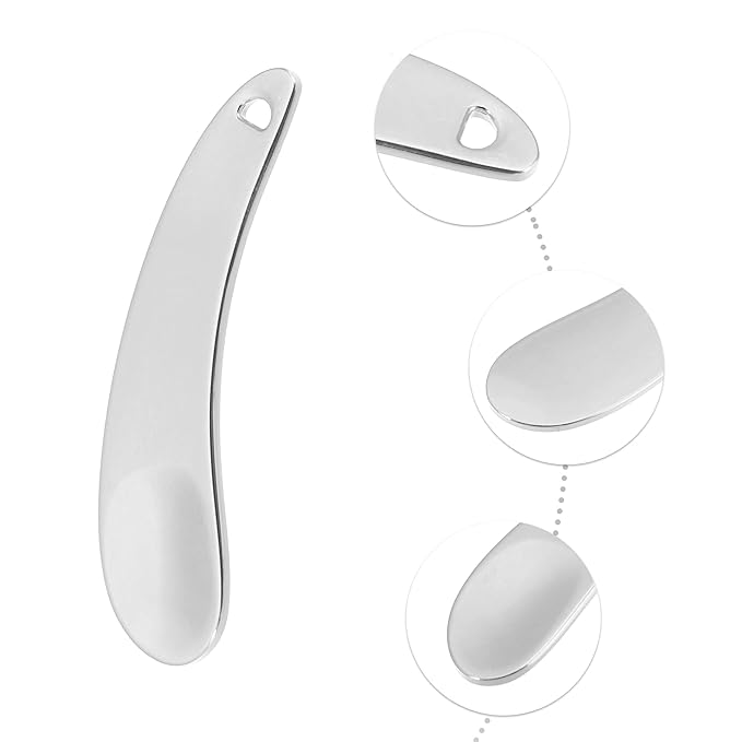 VOCOSTE 4 Pcs Makeup Spatula Mini Spoon, Eye Cream Massage Sticks Beauty Scoop, for Facial Cosmetic Face Cream, Zinc Alloy Moon Shape 2.13"x0.51", Silver Tone-BrightBean Baby