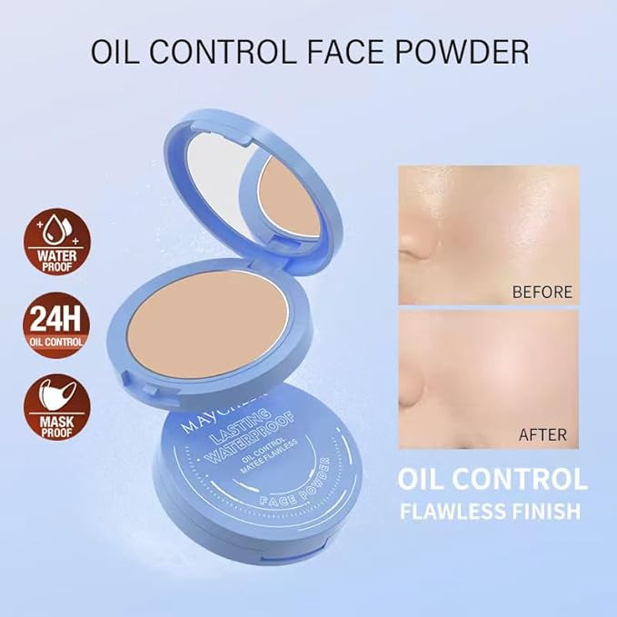 Oil Control Face Pressed Powder, Matte and Smooth Translucent Powder Setting Powder Makeup, Waterproof Long Lasting Finishing Face Powder, Cruelty-free, 0.35Oz (03 Dark)-BrightBean Baby