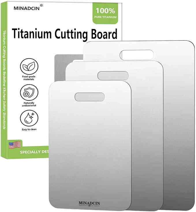 3Pcs Titanium Cutting Boards For Kitchen, 100% Pure Cut Titanium Cutting Board, Food Grade Quality, Double-sided non-toxic, Easy To Clean, Dishwasher Safe And Will Not Absorb Odors