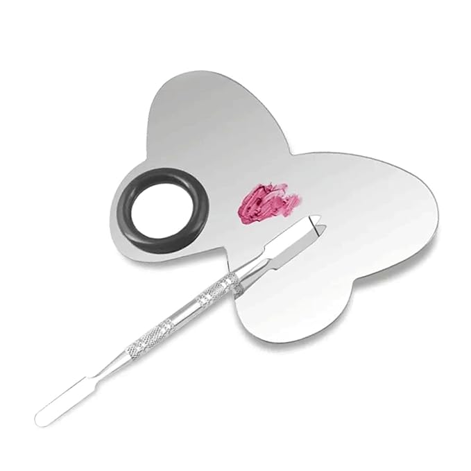 6 in 3 Set Makeup Mixing Palettes, 2 Pcs Stainless Steel Nail Art Palette with 2 Makeup Spatula for Foundation Makeup Tools Eyeshadow Nail Art (4 in 2 Silver Heart Rectangular)-BrightBean Baby
