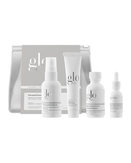 Glo Skin Beauty Clarify + Balance Skincare Set for Breakout Prone Skin - Mini Purifying Gel Cleanser, Mini Oil Free Moisturizer, Mini Beta-Clarity BHA Drops, Mini Beta-Clarity Pro 5 Liquid Exfoliant-BrightBean Baby