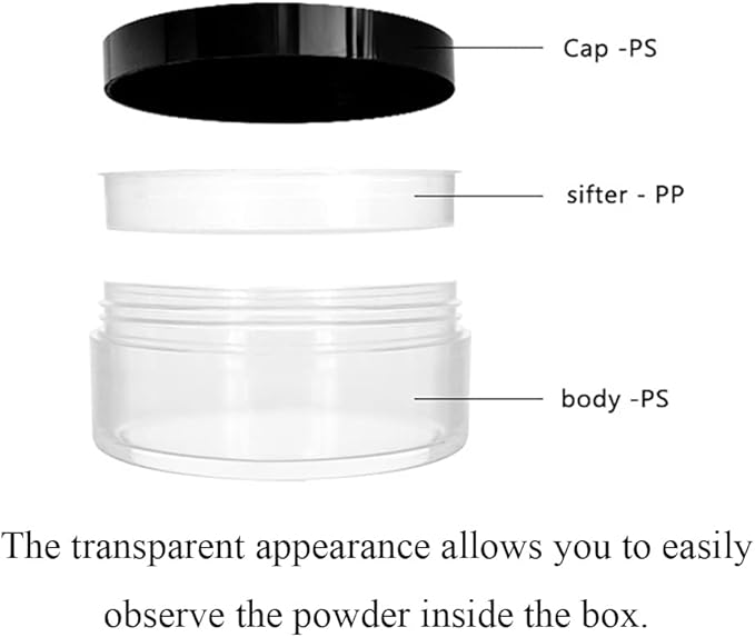 HAHIYO 4pcs 10ml/0.34oz Plastic Empty Travel Compact Case Makeup Cosmetic Jar Refillable Powder Box No Leak Holder with Common Sifter and Black Screw Lid-BrightBean Baby