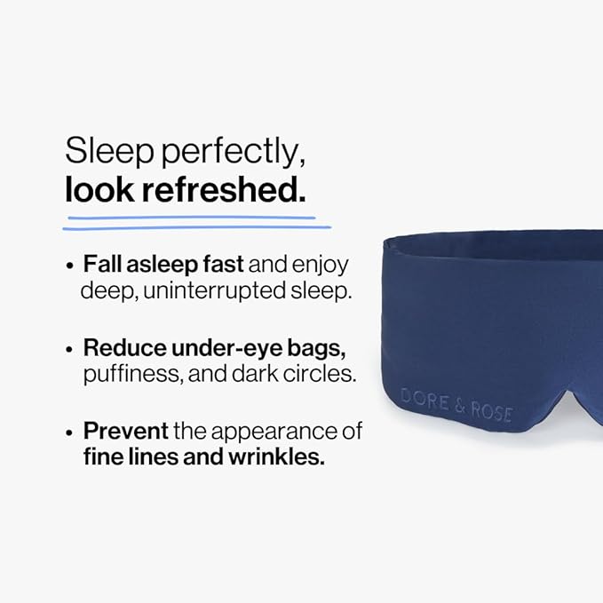Dore & Rose Deep Sleep Mask Light Blocking, 23 Momme Mulberry Silk Eye Mask, Ultra Soft, Adjustable - Travel Sleeping Mask for Men & Women - Dark Blue-BrightBean Baby