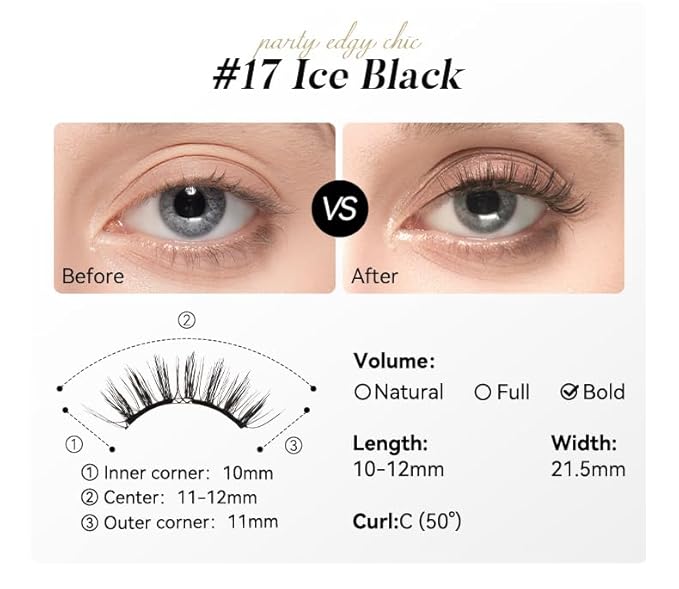 Magnetic Eyelashes with Applicator Kit, No.17 Ice Black, Reusable Magnetic Lashes without Eyeliner, Glue-free False Lashes, Waterproof, Lightweight, Suit for Heavy Makeup-BrightBean Baby