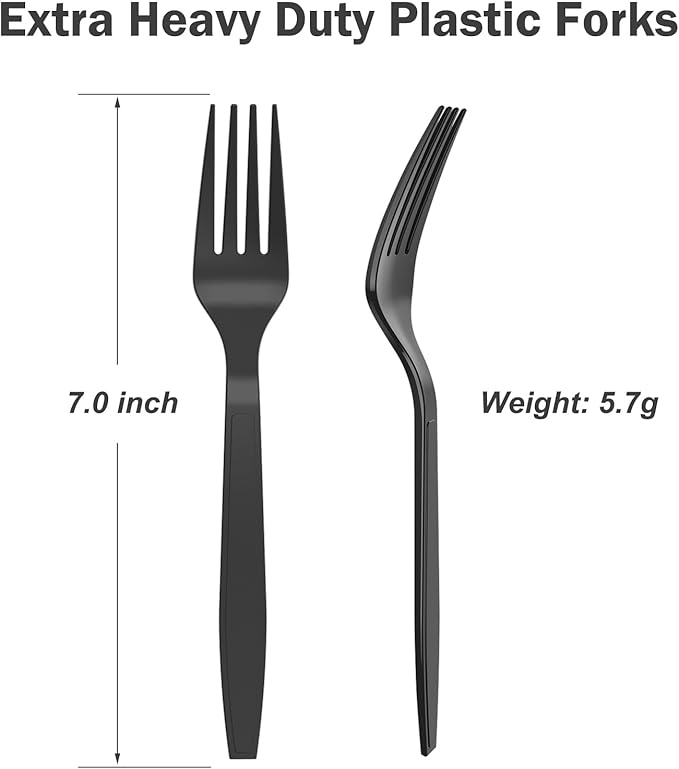 360 Count Extra Heavy Duty Black Plastic Forks Disposable, BPA-Free, Heat Resistant, Solid and Durable Disposable Forks Bulk, Premium Plastic Forks heavy duty for Party Supply