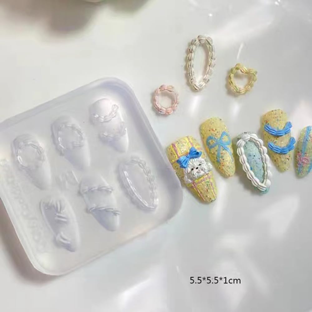 Nail Art Silicone Mold Embossed Cream Chain Design DIY Manicure 3D Carving Template with 6 Patterns, Resin Craft Making Tool Mould for Women Nail Decoration-BrightBean Baby