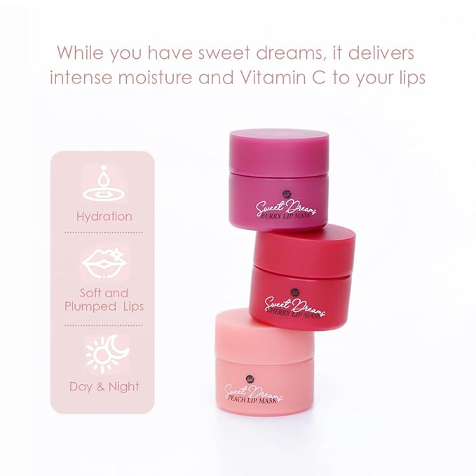 Sweet Dreams Mini Lip Mask 5g(3 Set)- Nourishing, Plumping and Hydrating Lip Balm | Vegan Lip Sleeping Mask | Korean beauty | Hyaluronic Acids + Vitamin C + Shea Butter + Antioxidants-CherryBerryPeach-BrightBean Baby