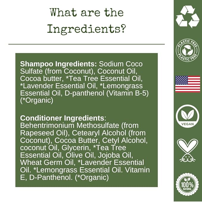 Shampoo Bar and Conditioner with Travel Tins | Lemongrass, Lavender, Tea Tree Oil | Clarifying & Growth | For Oily Hair | USA 2-pk-BrightBean Baby