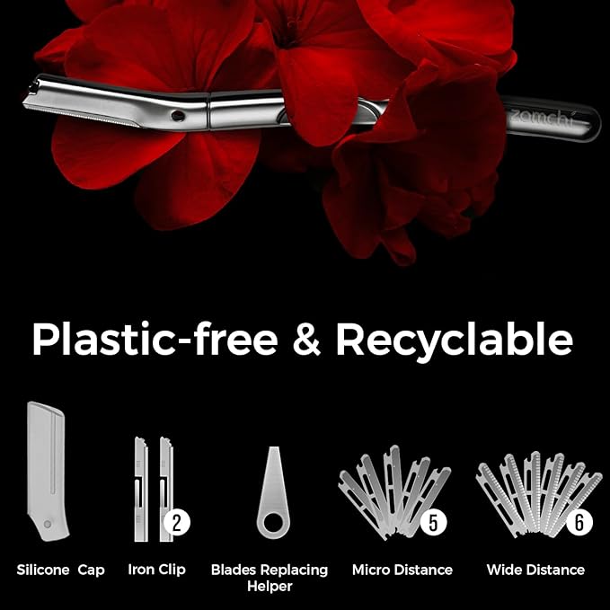 ZOMCHI Eyebrow Razor and Face Razor for Women and Men, Reusable Metal Handle with 11 Refill Blades, Dermaplane Razor with Protective Silicone Cap, Eyebrow Hair Trimmer - Polished Silver-BrightBean Baby
