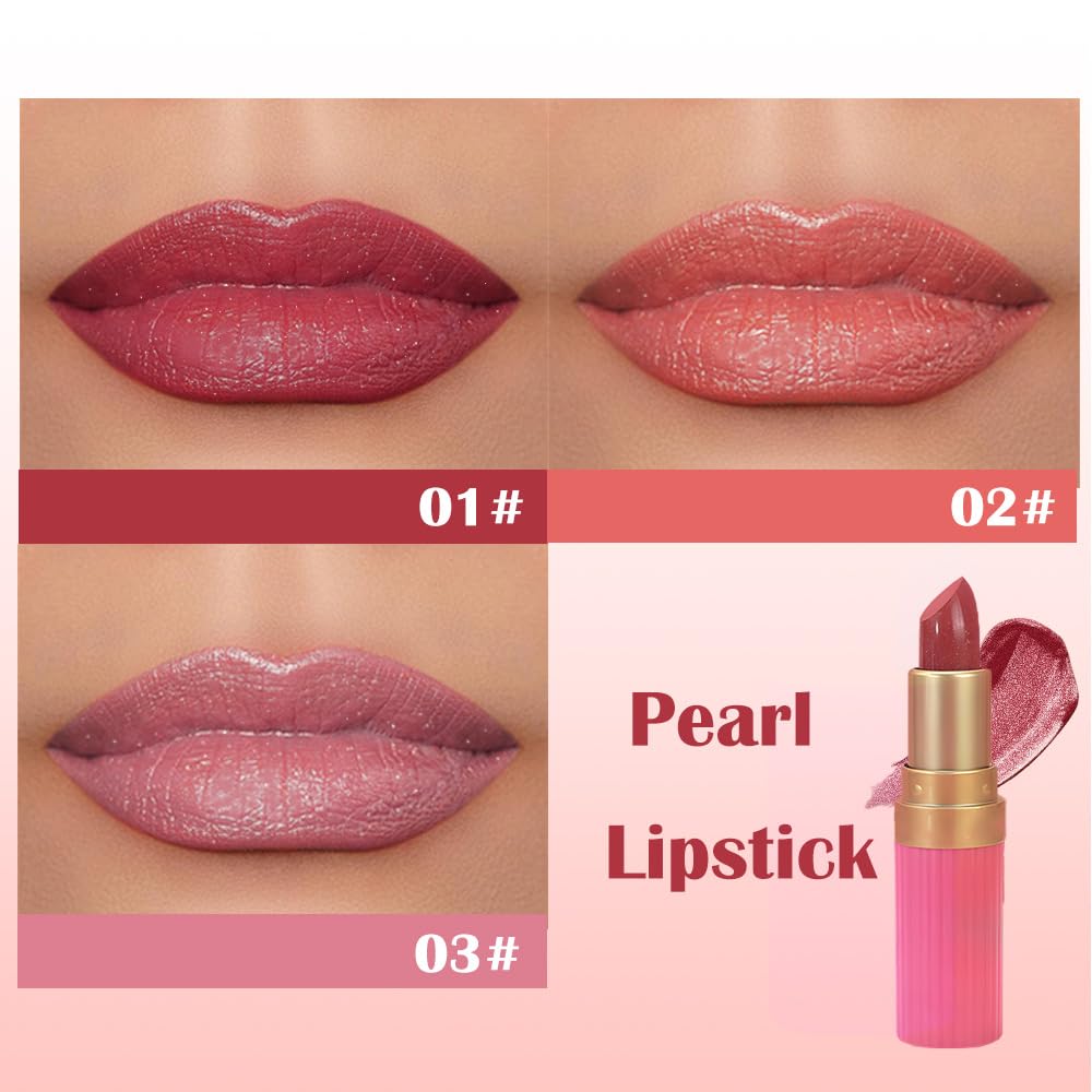 3Pcs Metallic Lipstick for Women,Lightweight Shimmer Frosted Lipstick,Glitter Lip Gloss Stain Long Lasting Waterproof Smudge Proof 24 Hour Full Coverage Lip Makeup,Vegan（01,02,03)-BrightBean Baby