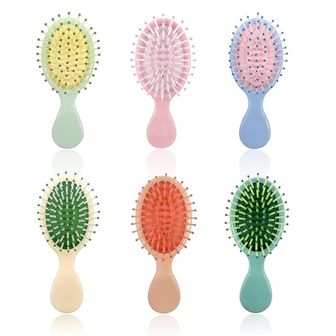 6 Pieces Mini Wet Hair Brush, Travel Detangling Brush, for Most Hair Types, with Ease Knots Without Tears or Breakage, Multicolor-BrightBean Baby