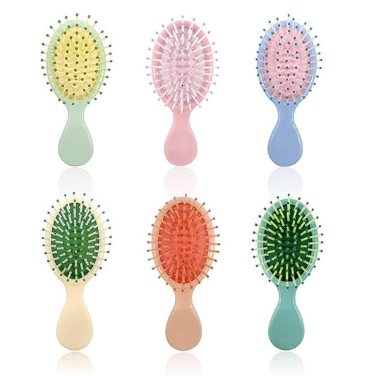 6 Pieces Mini Wet Hair Brush, Travel Detangling Brush, for Most Hair Types, with Ease Knots Without Tears or Breakage, Multicolor-BrightBean Baby