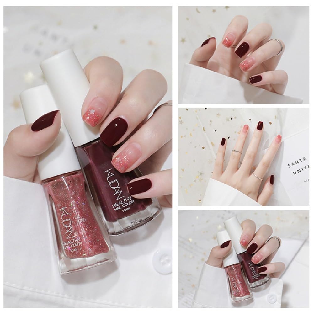 Nail Polish set - Nail Lacquer Quick Dry, Full Size, Vibrant, Colorful, Trendy, Glitter, Glossy, Metallic, Matte Nail Art Nail Shades (N11 Wine red flash fine, 52g)-BrightBean Baby