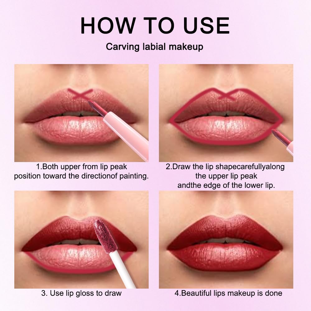 Kaely 2-in-1 Dark Red Metallic Lipstick and Lip Liner, Shimmer Liquid Metallic Lipsticks for Women, Glitter Lip Gloss Stain Long Lasting Waterproof Smudge Proof 24 Hour, Vegan Makeup, 01-BrightBean Baby