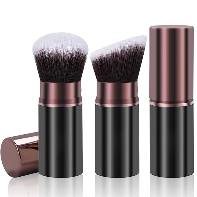 Retractable Makeup Brush, Travel Kabuki Powder Makeup Brush 2 Pack, Foundation Face Blush Brushes for Blending Liquid, Blush, Bronzer, Buffing, Sunscreen,Flawless Cosmetics-BrightBean Baby