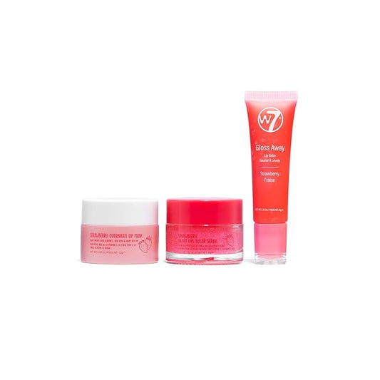 W7 Sweet Dreams Lip Care Trio - 3 Piece Set - Overnight Lip Mask, Lip Balm & Lip Scrub - Strawberry-BrightBean Baby