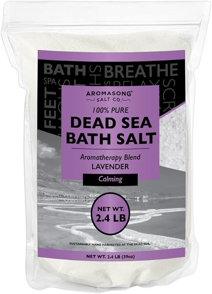Aromasong Pure Dead Sea Salt for Soaking with 100% Natural Lavender, 2.43 LB - Spa Bath Salt Fine Grain - Body Wash Scrub - Soak for Women & Men- Bulk Resealable Pack-BrightBean Baby