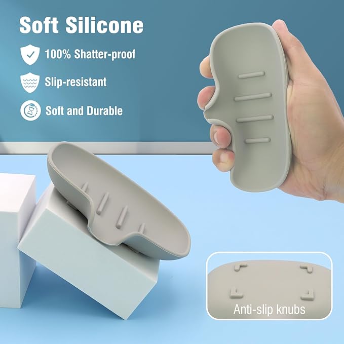 3 Pack Soap Bar Holder, AIMAIAIMAI Self Draining Soap Dish, Quick Drainage, Soap Dishes for Bathroom, Shower, Silicone Soap Tray for Kitchen, BPA-Free, Dishwasher Safe (Gray)
