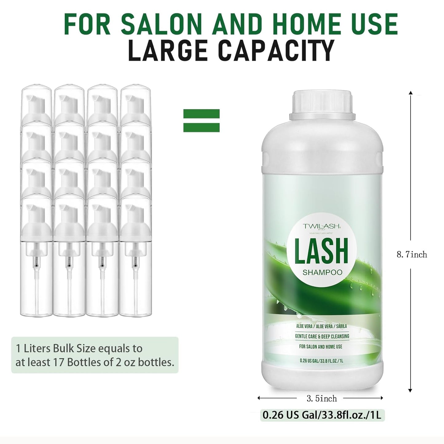 Lash Shampoo Bulk, Eyelash Cleanser for Extensions 1 Liter, Safe Makeup Remover, Non-irritating or Burning Formula Eyelid Foaming Cleanser for Professional Salon and Home Use (Aloe Vera-1L)-BrightBean Baby