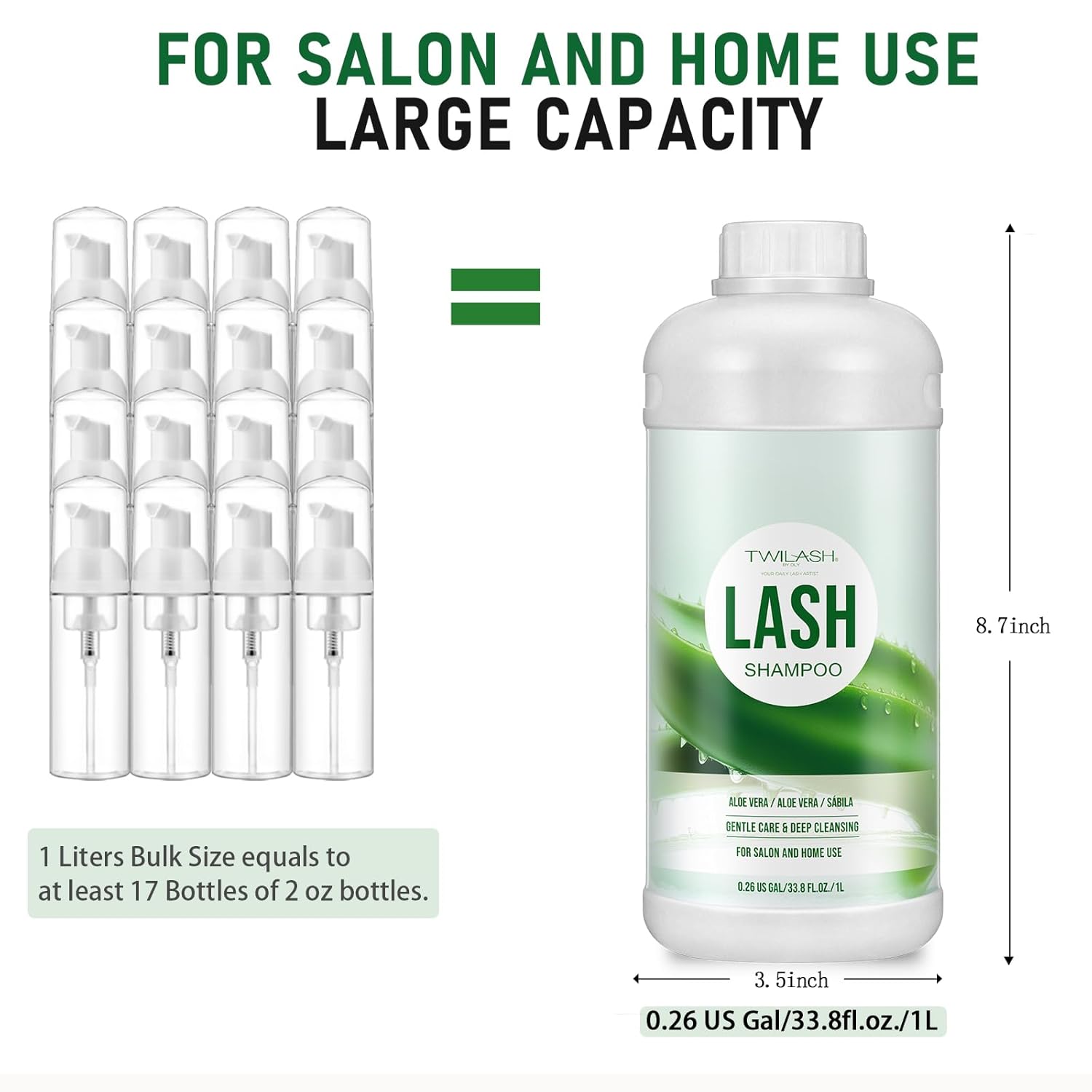 Lash Shampoo Bulk, Eyelash Cleanser for Extensions 1 Liter, Safe Makeup Remover, Non-irritating or Burning Formula Eyelid Foaming Cleanser for Professional Salon and Home Use (Aloe Vera-1L)-BrightBean Baby