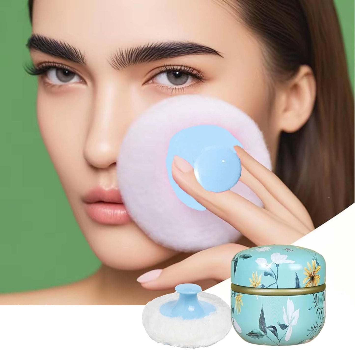 Body Powder Puff and Container, 3.35" Portable Dusting Powder Container with Soft Puff LoosePowder Case Box Jar with Lids for Baby Women Home and Travel Use-BrightBean Baby