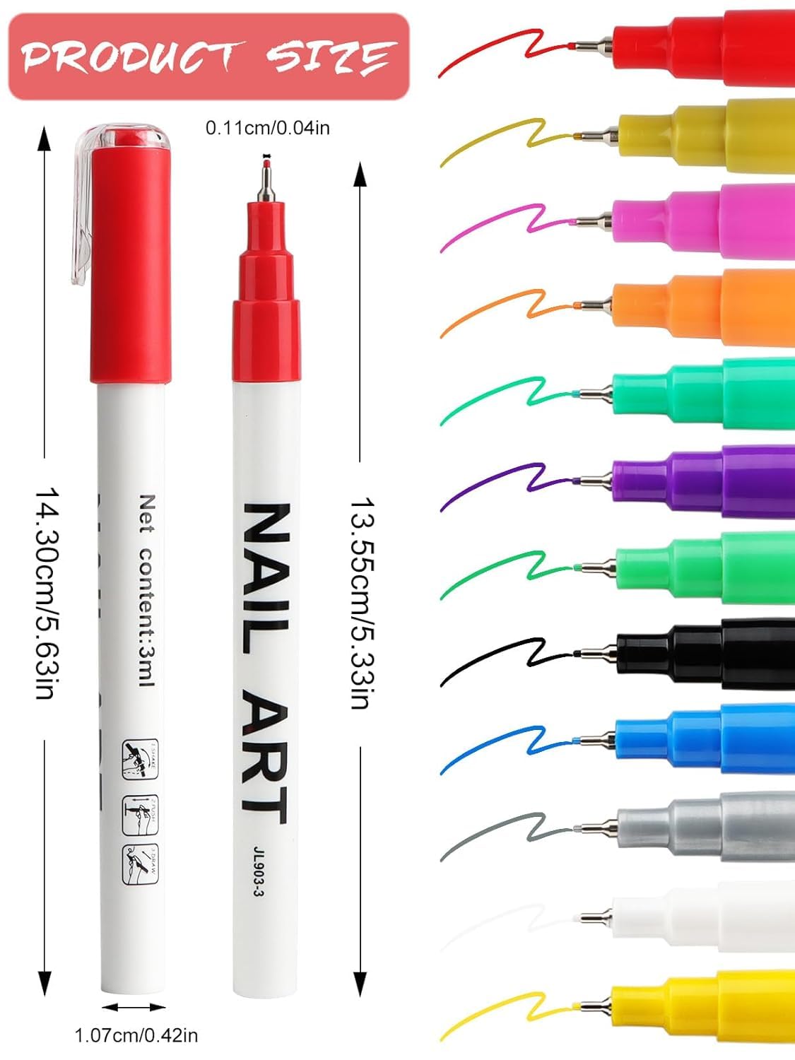 12 Color 3D Nail Art Pens Set, Kalolary 0.5MM Nail Pens Nail Point Graffiti Dotting Pen Drawing Painting Liner Brush for DIY Nail Art Beauty Adorn Manicure Tools-BrightBean Baby