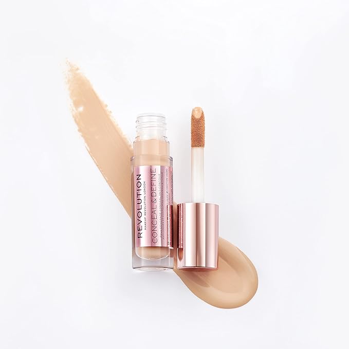Makeup Revolution Conceal and Define Concealer, Full Coverage & Matte Finish, C7.5 for Medium/Tan Skin Tones, Vegan & Cruelty-Free, 0.7 Fl Oz-BrightBean Baby