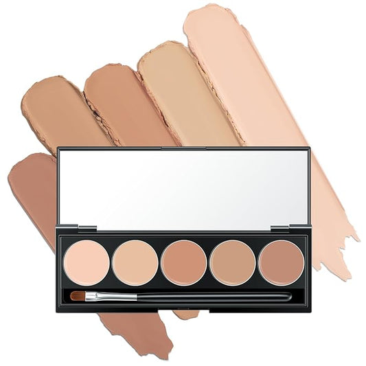 5 In 1 Multi-Use Correcting Concealer Palette,Waterproof Long Lasting Contour Palette,Professional Creamy Concealer Kit for Women,Easy to Create Full Coverage and Natural Finish.#2-BrightBean Baby