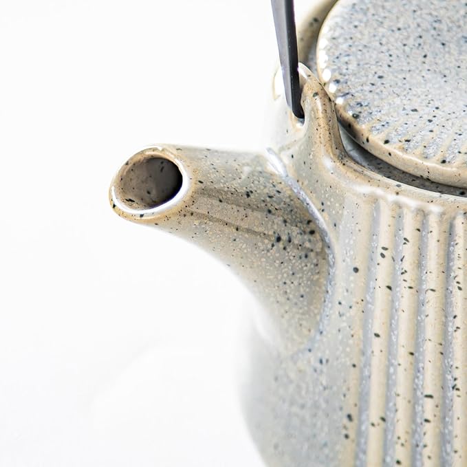 Yundu Grey with Blue Ceramic Teapots, 1000ml/33.8oz Tea Kettle, Enough for 4 Cups, Tea pot with infusers for loose tea, Striped Tea Pot with Removable Tea infuser