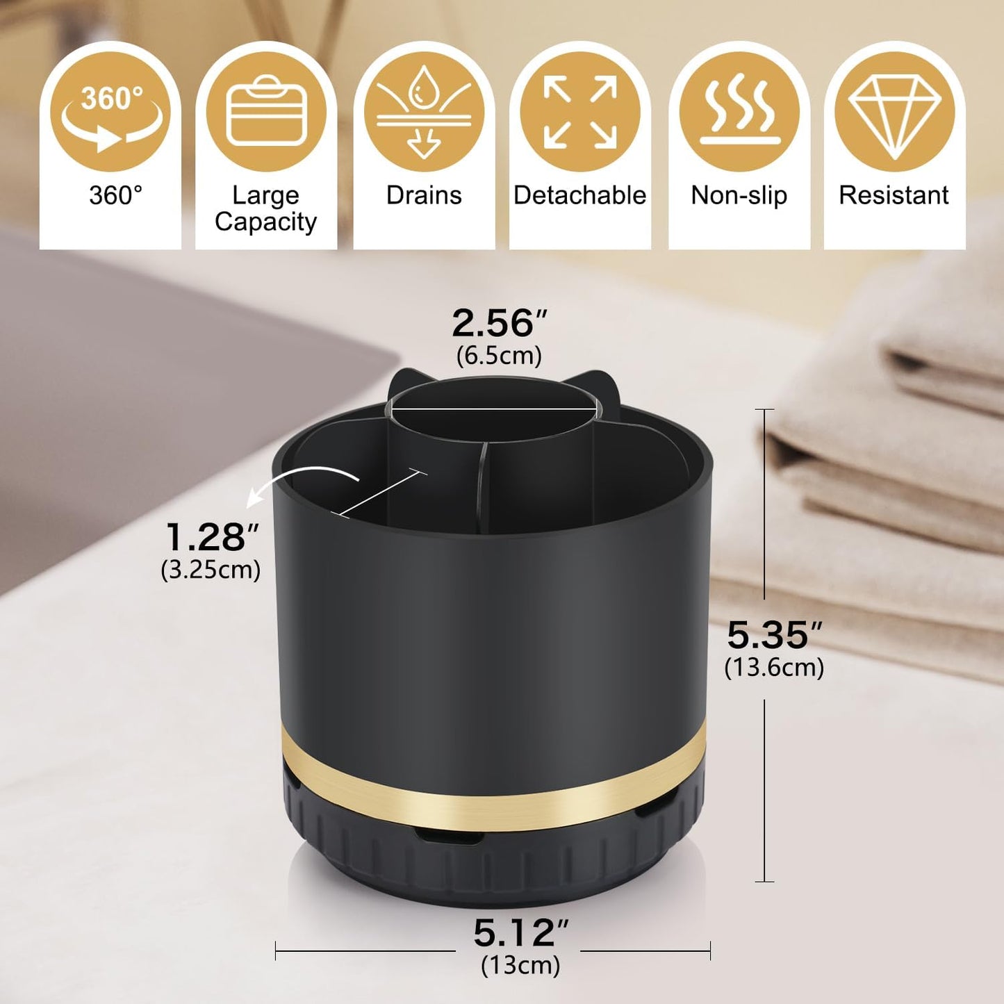 Bathroom Organizer Countertop - Rotating Black Toothbrush Holder for Bathroom Accessories Organization Detachable 6 Slots Bathroom Sink Storage Caddy Vanity Organizer-BrightBean Baby