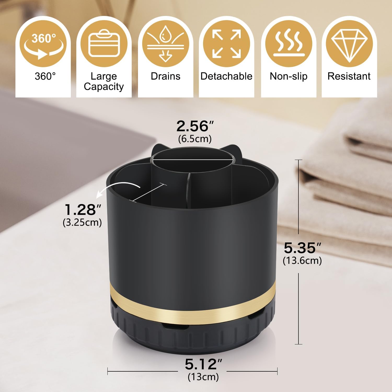 Bathroom Organizer Countertop - Rotating Black Toothbrush Holder for Bathroom Accessories Organization Detachable 6 Slots Bathroom Sink Storage Caddy Vanity Organizer-BrightBean Baby