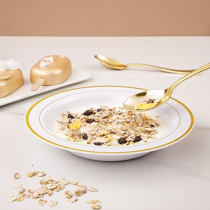 Liacere 200 Pack Gold Plastic Spoons - 6.7 inch Heavy Duty Plastic Spoons - Heavyweight Gold Disposable Spoons for Parties & Weddings & Restaurants & New Year & Fall Decor