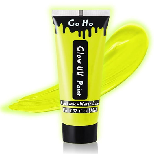 Go Ho Neon Yellow Body Paint Washable(2.37oz,70ml),under UV Blacklight Neon Face Paint,Water Based Neon Fluorescent Yellow Face Paint for Adults Children SFX Cosplay Costumes Halloween Makeup-BrightBean Baby