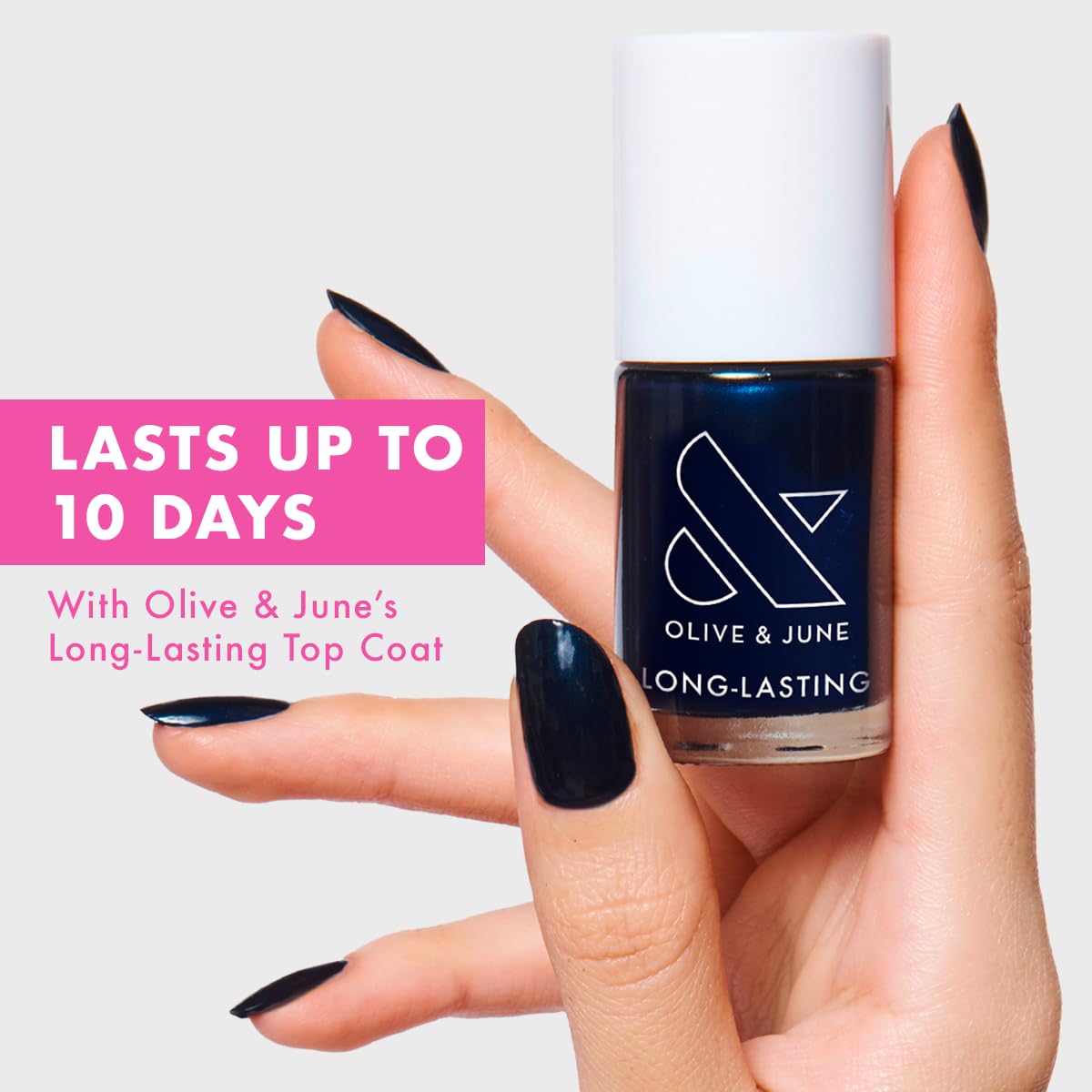 Olive & June Long Lasting Nail Polish | Plump Gel-Like Finish No Lamp Needed | Lasts up to 10 days | Salon-Quality at Home 15-Free Vegan Cruelty-Free Chip-Resistant Shine | HJ Shimmering Midnight Blue-BrightBean Baby