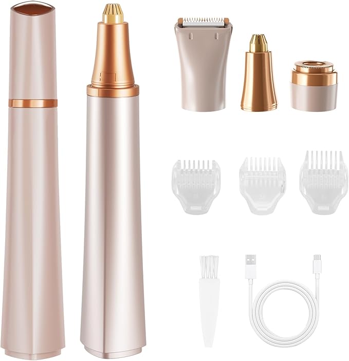 Electric Eyebrow Trimmer, 3 in 1 Facial Hair Remover for Women, Waterproof Rechargeable Hair Shaver for Face Eyebrow Leg Bikini Nose, Painless Facial Razor Epilators with 3 Guide Combs-BrightBean Baby