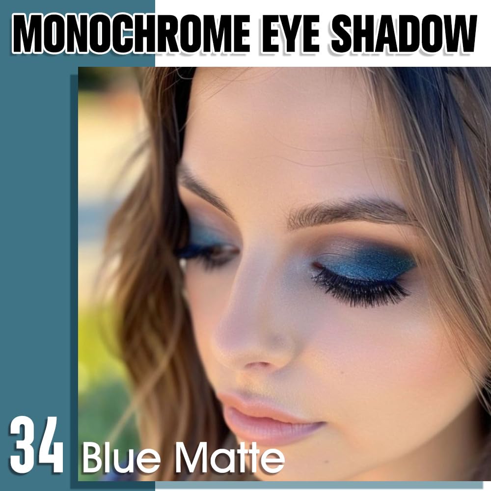 Blue Matte Eyeshadow Palette for Women, Single Monochrome Eye Shadow Makeup, Shiny Pressed Powder, Blendable Natural sombras para ojos, Holographic,Vegan,Travel -34-BrightBean Baby