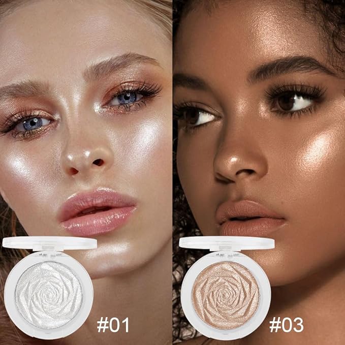 evpct Pearl White & Champagne Gold Face Highlighter Makeup Shimmer Glitter Diamond Sparkly Highlighters Makeup Palette Powder for Face Body Cheek iluminadores iluminador de jos maquillaje luminizers-BrightBean Baby