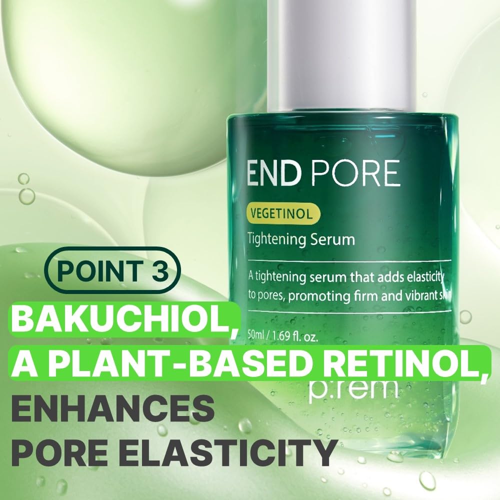 MAKE P:REM End Pore Vegetinol Tightening Serum, Pore Tightening Bakuchiol Serum with Vegan Collagen and Vitamin B Complex for Sensitive Skin, Korean Skin Care, 1.69 Fl. Oz, 50ml-BrightBean Baby