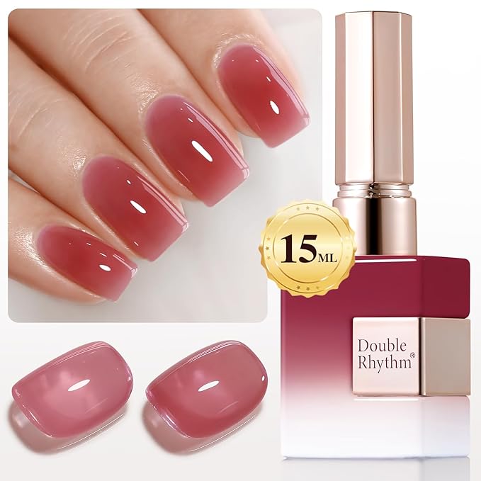 Double Rhythm 0.50 OZ Translucent Gel Polish Same Color Same Bottle Sheer Pastel Neutral Natural Milky 15 ML Jelly UV Nail Art DIY at Home (Deep Purple Pink-A1513)-BrightBean Baby