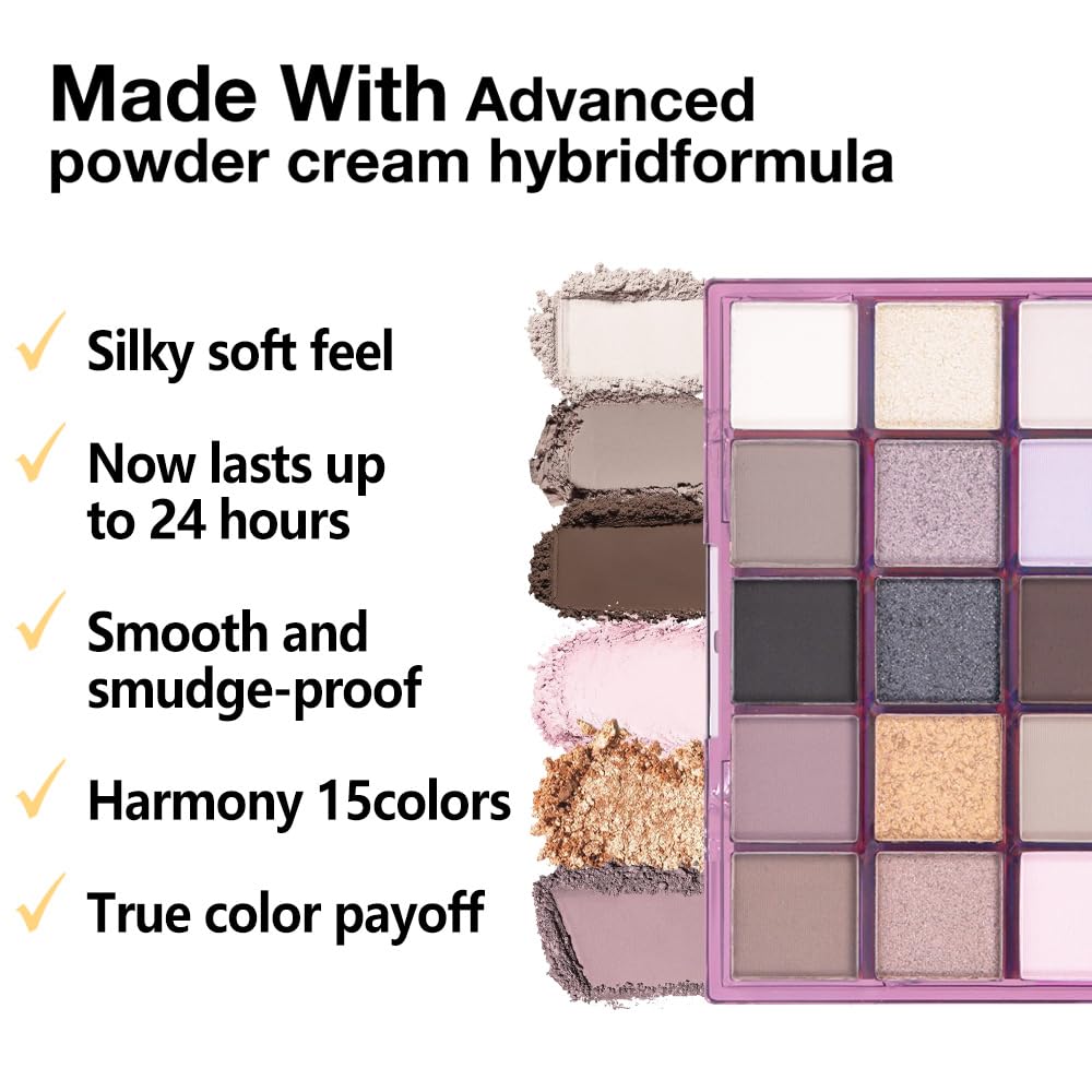 Smokey Eye Shadow Makeup Palette,15 Colors Nude Taupe Dark Shimmer Matte Makeup Pallet,Long Lasting Waterproof for Daily and Halloween,Vegan,Cruelty -free-BrightBean Baby