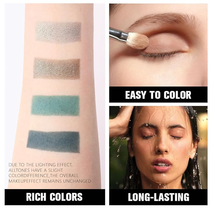 4 Colors Matcha Green Eye Shadow Powder Palette Makeup, Highly Pigmented Waterproof Matte Shimmer Quad Eyeshadow Palette for Women, paleta de sombras de ojos, Blendable, Vegan 12-BrightBean Baby